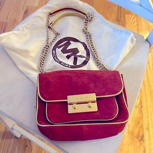 Michael Kors pink/red suede cross body/clutch/shoulder bag